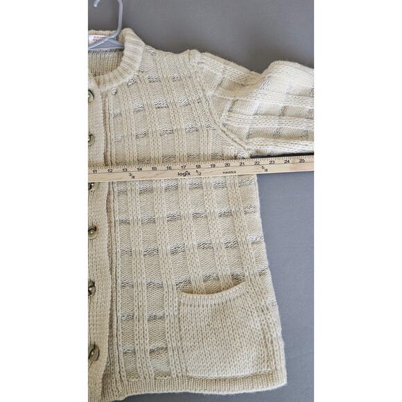 Vintage Cyril Cullen Wool Blend Cardigan Sweater Ireland White Cream Button - Picture 6 of 10